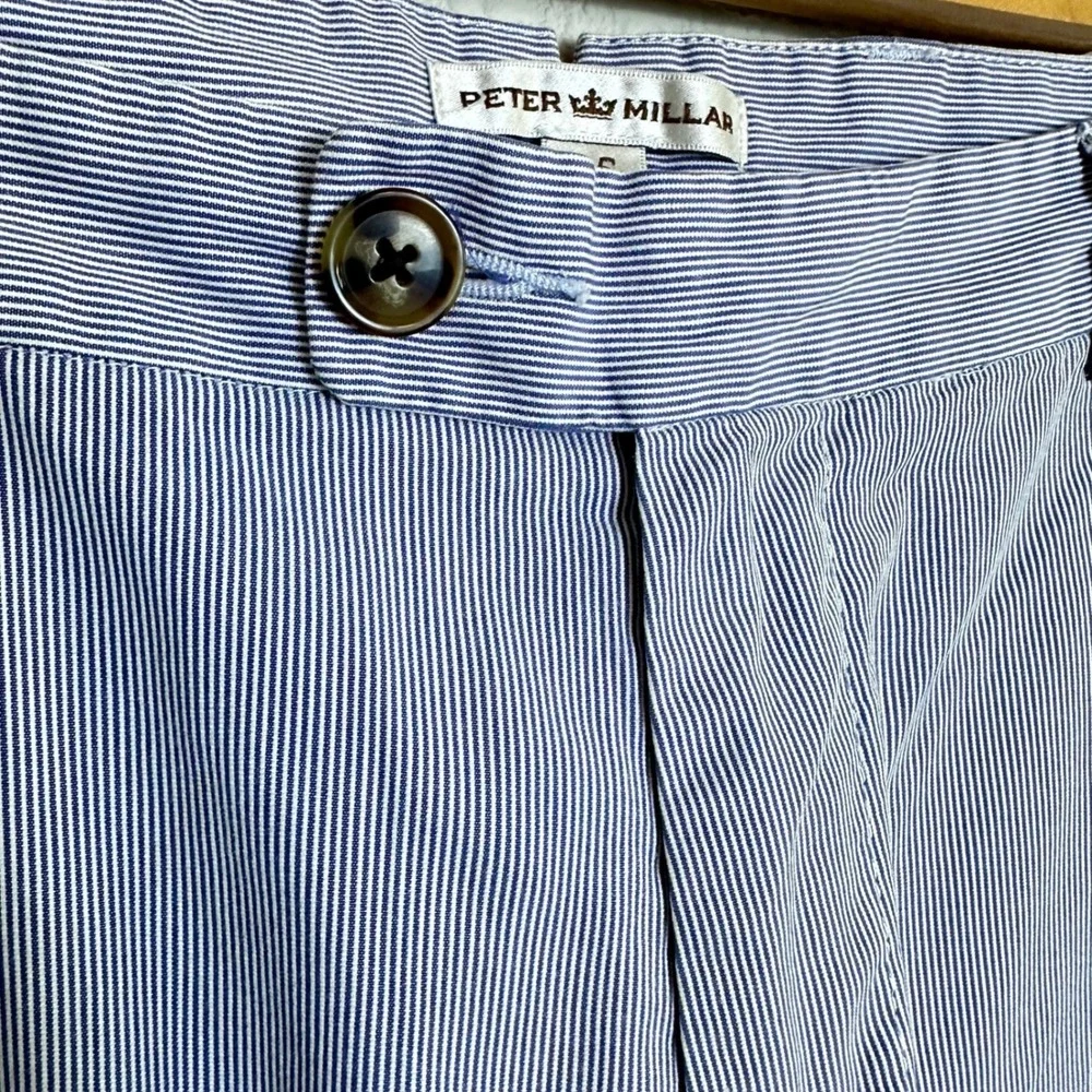 Peter Millar Mens Blue White Striped Flat Front  Crown Comfort Shorts Size 35